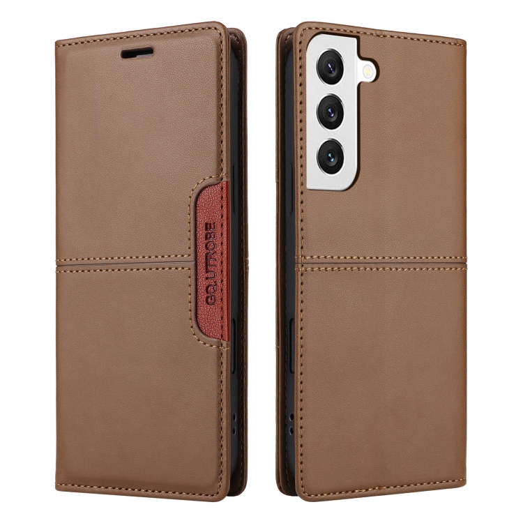 For Samsung Galaxy S22 5G GQUTROBE G01 RFID Anti-theft Leather Phone Case(Brown) For Samsung Galaxy S22 5G GQUTROBE G01 RFID Anti-theft Leather Phone Case(Brown)