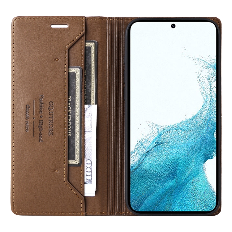For Samsung Galaxy S22 5G GQUTROBE G01 RFID Anti-theft Leather Phone Case(Brown) For Samsung Galaxy S22 5G GQUTROBE G01 RFID Anti-theft Leather Phone Case(Brown)