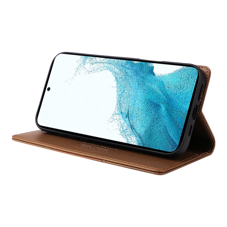 For Samsung Galaxy S22 5G GQUTROBE G01 RFID Anti-theft Leather Phone Case(Brown) For Samsung Galaxy S22 5G GQUTROBE G01 RFID Anti-theft Leather Phone Case(Brown)