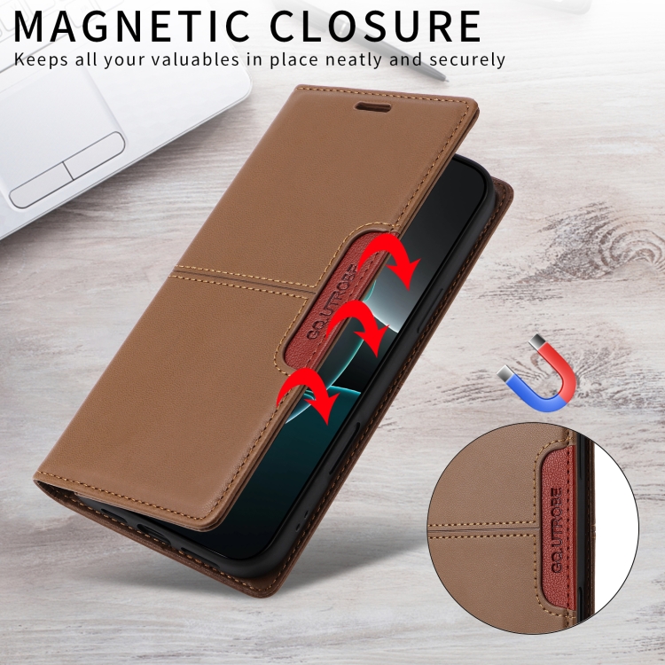 For Samsung Galaxy S22 5G GQUTROBE G01 RFID Anti-theft Leather Phone Case(Brown) For Samsung Galaxy S22 5G GQUTROBE G01 RFID Anti-theft Leather Phone Case(Brown)