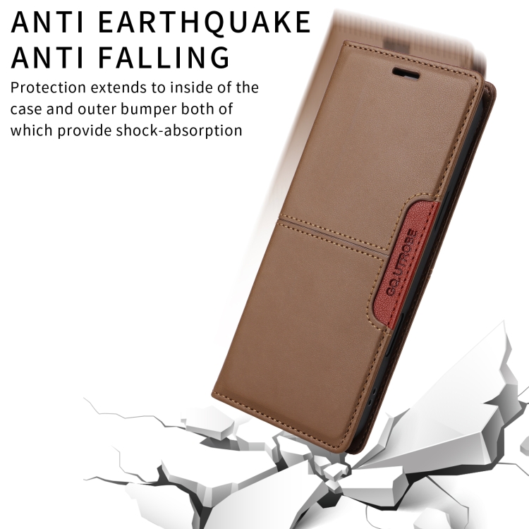 For Samsung Galaxy S22 5G GQUTROBE G01 RFID Anti-theft Leather Phone Case(Brown) For Samsung Galaxy S22 5G GQUTROBE G01 RFID Anti-theft Leather Phone Case(Brown)
