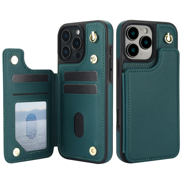 For iPhone 16 Pro Crossbody Dual-Buckle Wallet Back Leather Phone Case(Green) For iPhone 16 Pro Crossbody Dual-Buckle Wallet Back Leather Phone Case(Green)