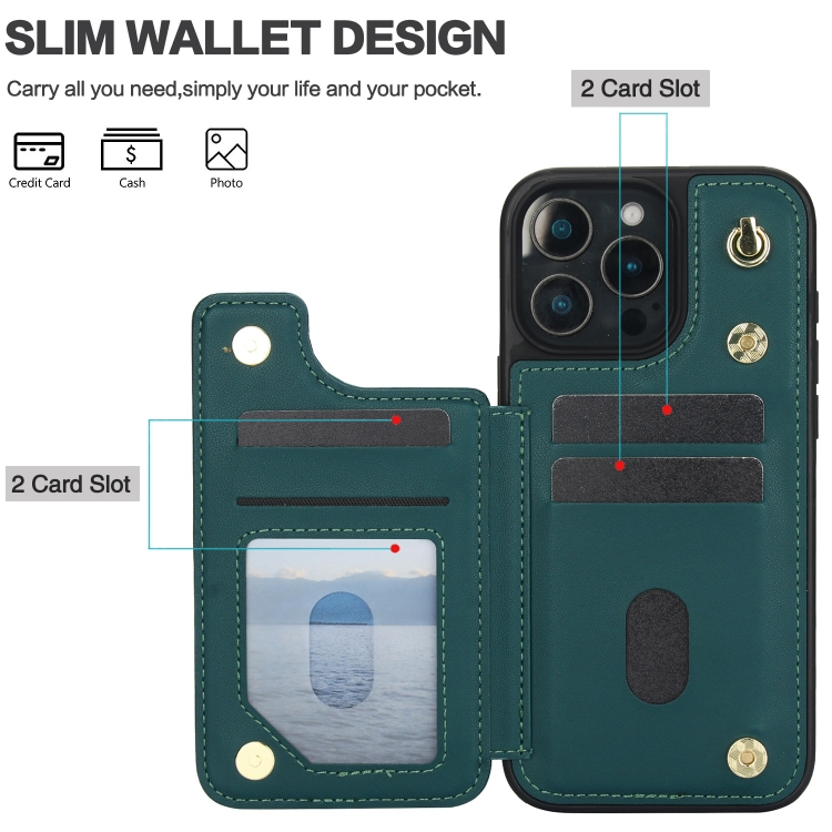 For iPhone 16 Pro Crossbody Dual-Buckle Wallet Back Leather Phone Case(Green) For iPhone 16 Pro Crossbody Dual-Buckle Wallet Back Leather Phone Case(Green)