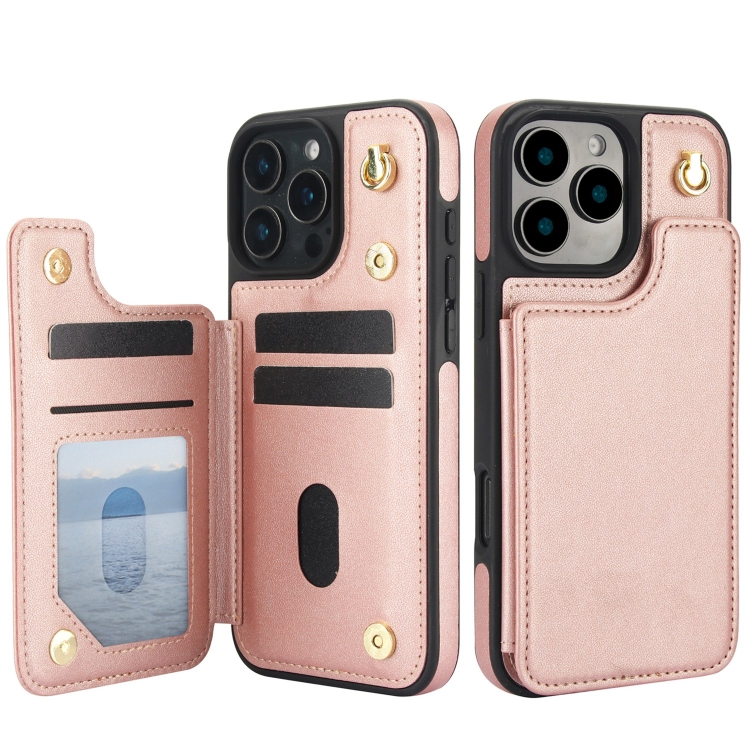 For iPhone 14 / 13 Crossbody Dual-Buckle Wallet Back Leather Phone Case(Rose Gold) For iPhone 14 / 13 Crossbody Dual-Buckle Wallet Back Leather Phone Case(Rose Gold)