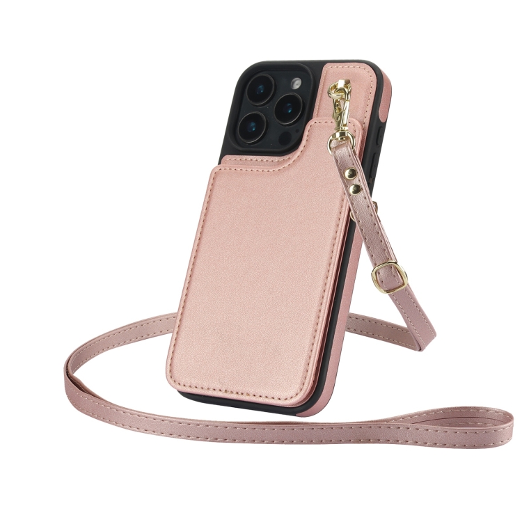 For iPhone 14 / 13 Crossbody Dual-Buckle Wallet Back Leather Phone Case(Rose Gold) For iPhone 14 / 13 Crossbody Dual-Buckle Wallet Back Leather Phone Case(Rose Gold)