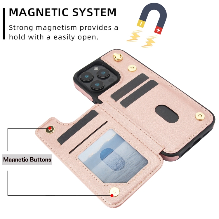 For iPhone 14 / 13 Crossbody Dual-Buckle Wallet Back Leather Phone Case(Rose Gold) For iPhone 14 / 13 Crossbody Dual-Buckle Wallet Back Leather Phone Case(Rose Gold)