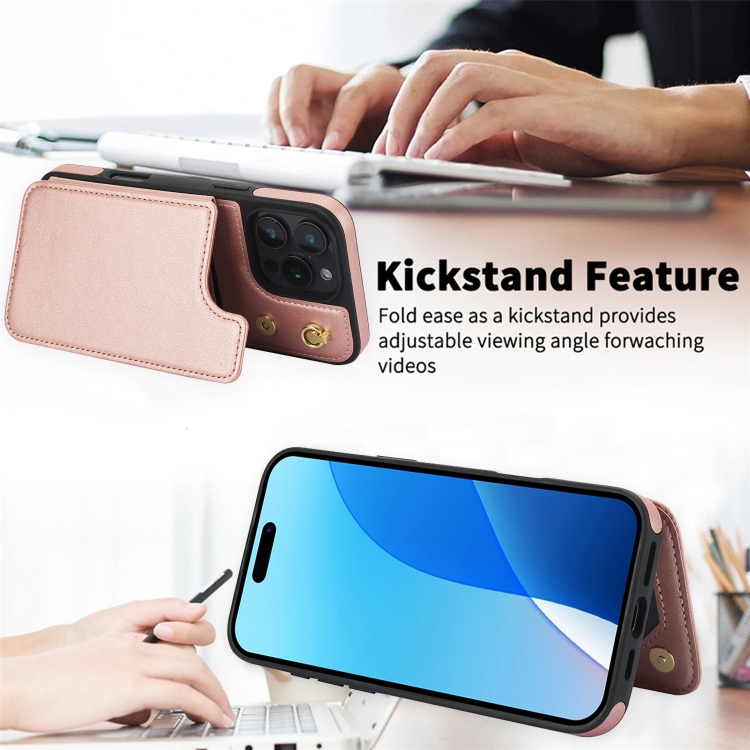 For iPhone 14 / 13 Crossbody Dual-Buckle Wallet Back Leather Phone Case(Rose Gold) For iPhone 14 / 13 Crossbody Dual-Buckle Wallet Back Leather Phone Case(Rose Gold)