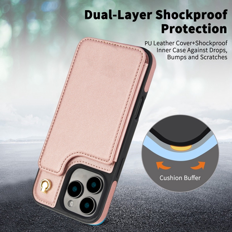 For iPhone 14 / 13 Crossbody Dual-Buckle Wallet Back Leather Phone Case(Rose Gold) For iPhone 14 / 13 Crossbody Dual-Buckle Wallet Back Leather Phone Case(Rose Gold)