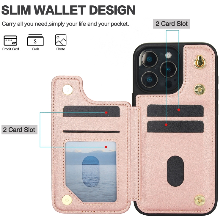 For iPhone 14 / 13 Crossbody Dual-Buckle Wallet Back Leather Phone Case(Rose Gold) For iPhone 14 / 13 Crossbody Dual-Buckle Wallet Back Leather Phone Case(Rose Gold)