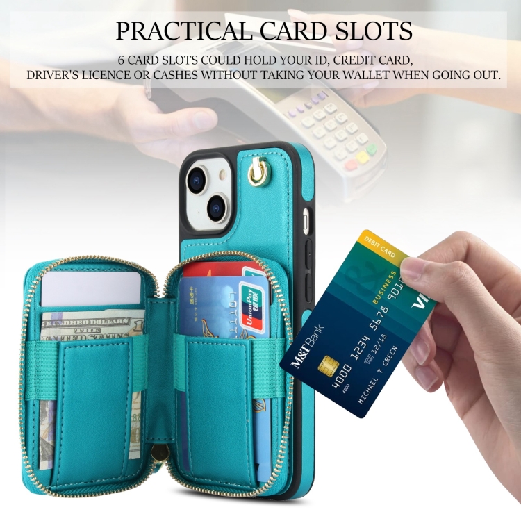 For iPhone 14 / 13 AwQuer Crossbody Zipper Wallet Rhombic Leather Back Phone Case(Green) For iPhone 14 / 13 AwQuer Crossbody Zipper Wallet Rhombic Leather Back Phone Case(Green)