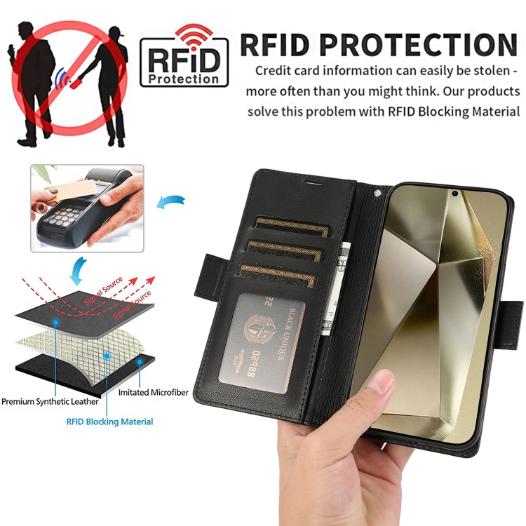 For Samsung Galaxy S24 Ultra 5G Side Buckle RFID Anti-theft Leather Phone Case(Black) For Samsung Galaxy S24 Ultra 5G Side Buckle RFID Anti-theft Leather Phone Case(Black)