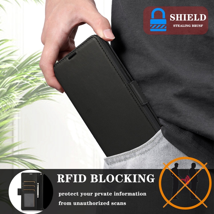 For Samsung Galaxy S25 / S24 5G Side Buckle RFID Anti-theft Leather Phone Case(Black) For Samsung Galaxy S25 / S24 5G Side Buckle RFID Anti-theft Leather Phone Case(Black)