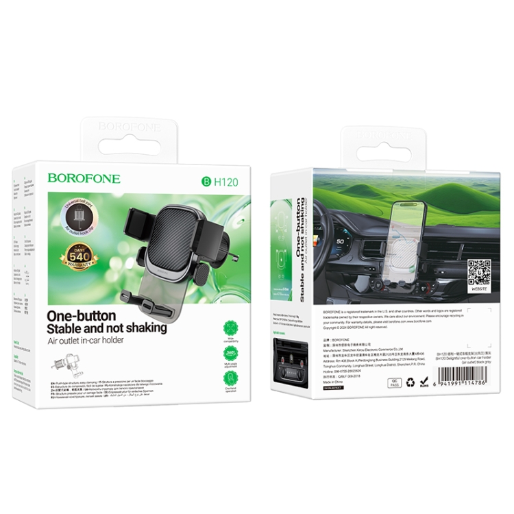 Borofone BH120 Delightful One-button Air Outlet Car Holder(Black Grey) Borofone BH120 Delightful One-button Air Outlet Car Holder(Black Grey)
