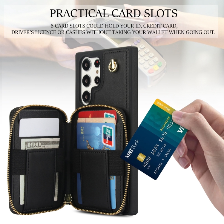 For Samsung Galaxy S24 Ultra 5G AwQuer Crossbody Zipper Wallet Rhombic Leather Back Phone Case(Black) For Samsung Galaxy S24 Ultra 5G AwQuer Crossbody Zipper Wallet Rhombic Leather Back Phone Case(Black)