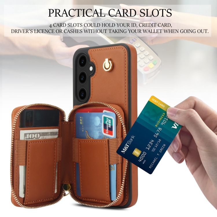 For Samsung Galaxy S23 FE 5G AwQuer Crossbody Zipper Wallet Rhombic Leather Back Phone Case(Brown) For Samsung Galaxy S23 FE 5G AwQuer Crossbody Zipper Wallet Rhombic Leather Back Phone Case(Brown)