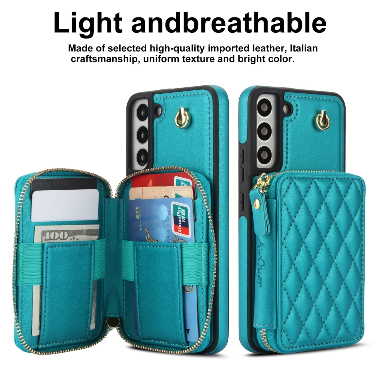 For Samsung Galaxy S22 5G AwQuer Crossbody Zipper Wallet Rhombic Leather Back Phone Case(Green) For Samsung Galaxy S22 5G AwQuer Crossbody Zipper Wallet Rhombic Leather Back Phone Case(Green)