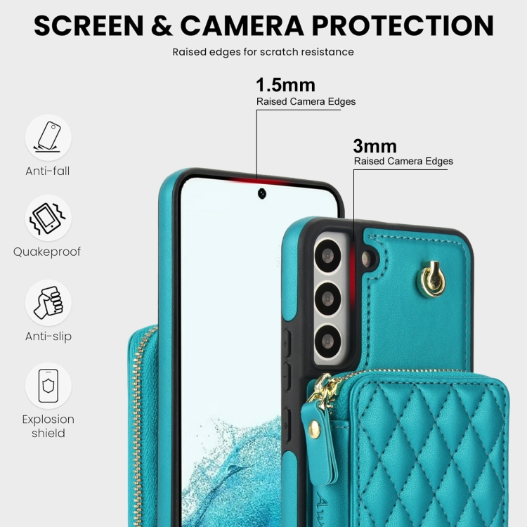 For Samsung Galaxy S22 5G AwQuer Crossbody Zipper Wallet Rhombic Leather Back Phone Case(Green) For Samsung Galaxy S22 5G AwQuer Crossbody Zipper Wallet Rhombic Leather Back Phone Case(Green)