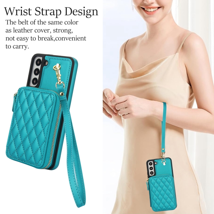 For Samsung Galaxy S22 5G AwQuer Crossbody Zipper Wallet Rhombic Leather Back Phone Case(Green) For Samsung Galaxy S22 5G AwQuer Crossbody Zipper Wallet Rhombic Leather Back Phone Case(Green)