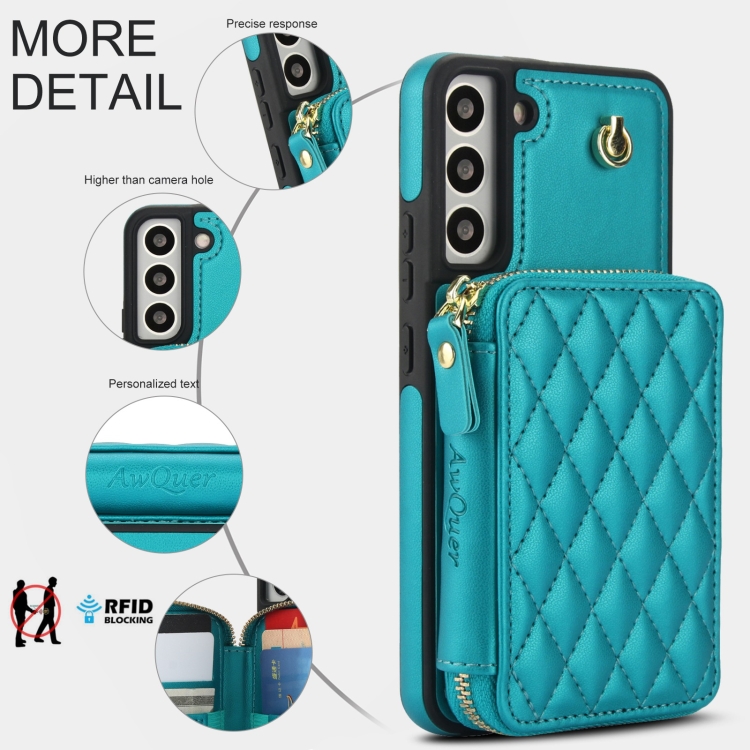 For Samsung Galaxy S22 5G AwQuer Crossbody Zipper Wallet Rhombic Leather Back Phone Case(Green) For Samsung Galaxy S22 5G AwQuer Crossbody Zipper Wallet Rhombic Leather Back Phone Case(Green)
