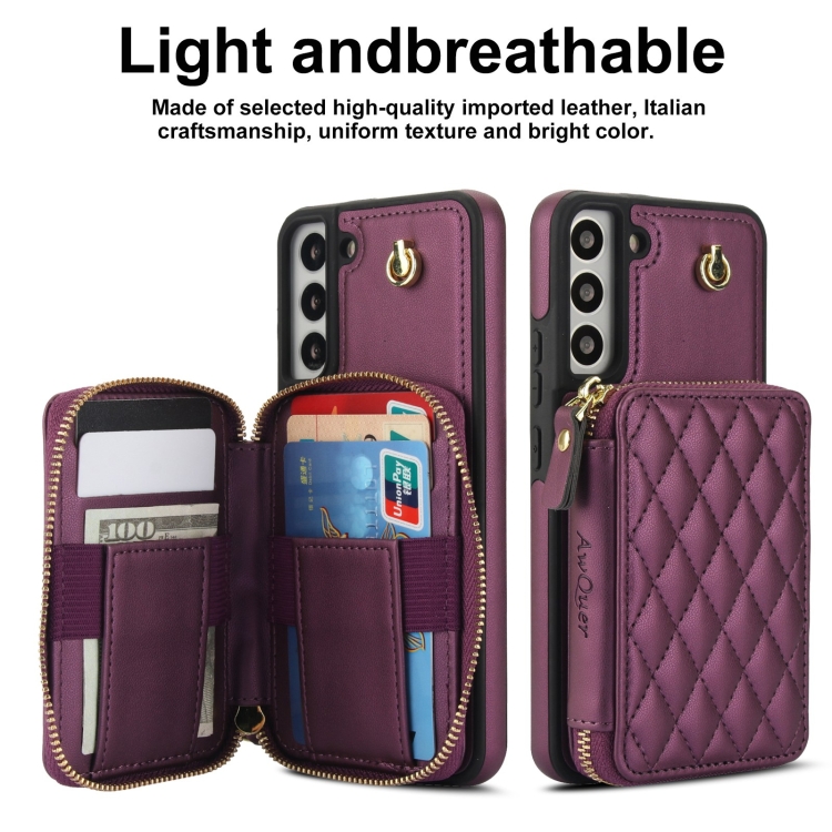For Samsung Galaxy S22+ 5G AwQuer Crossbody Zipper Wallet Rhombic Leather Back Phone Case(Dark Purple) For Samsung Galaxy S22+ 5G AwQuer Crossbody Zipper Wallet Rhombic Leather Back Phone Case(Dark Purple)