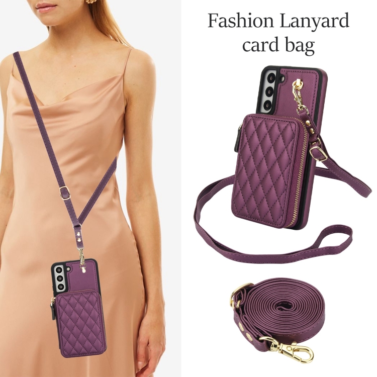 For Samsung Galaxy S22+ 5G AwQuer Crossbody Zipper Wallet Rhombic Leather Back Phone Case(Dark Purple) For Samsung Galaxy S22+ 5G AwQuer Crossbody Zipper Wallet Rhombic Leather Back Phone Case(Dark Purple)