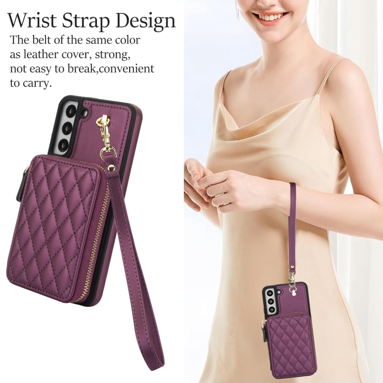 For Samsung Galaxy S22+ 5G AwQuer Crossbody Zipper Wallet Rhombic Leather Back Phone Case(Dark Purple) For Samsung Galaxy S22+ 5G AwQuer Crossbody Zipper Wallet Rhombic Leather Back Phone Case(Dark Purple)