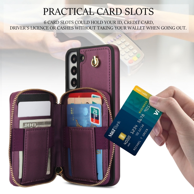 For Samsung Galaxy S22+ 5G AwQuer Crossbody Zipper Wallet Rhombic Leather Back Phone Case(Dark Purple) For Samsung Galaxy S22+ 5G AwQuer Crossbody Zipper Wallet Rhombic Leather Back Phone Case(Dark Purple)