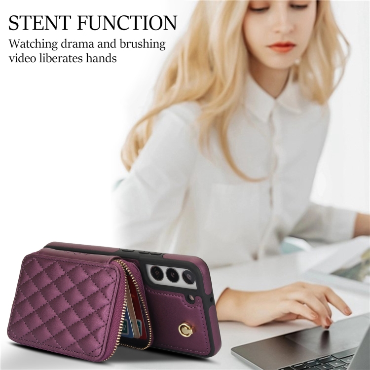 For Samsung Galaxy S22+ 5G AwQuer Crossbody Zipper Wallet Rhombic Leather Back Phone Case(Dark Purple) For Samsung Galaxy S22+ 5G AwQuer Crossbody Zipper Wallet Rhombic Leather Back Phone Case(Dark Purple)