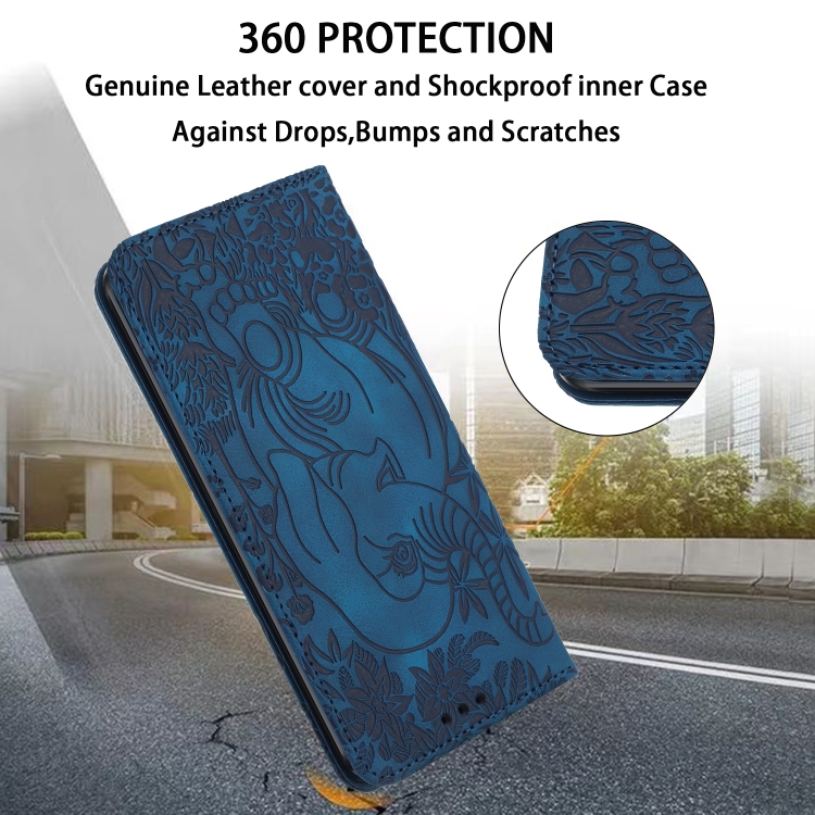 For Samsung Galaxy S25 5G Retro Elephant Embossed Leather Phone Case(Blue)