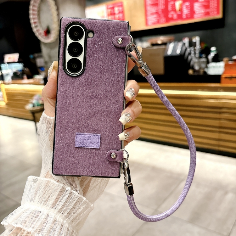 For Samsung Galaxy Z Fold6 5G Comfortable Short Plush Full Coverage Phone Case with Wrist Strap(Purple) For Samsung Galaxy Z Fold6 5G Comfortable Short Plush Full Coverage Phone Case with Wrist Strap(Purple)