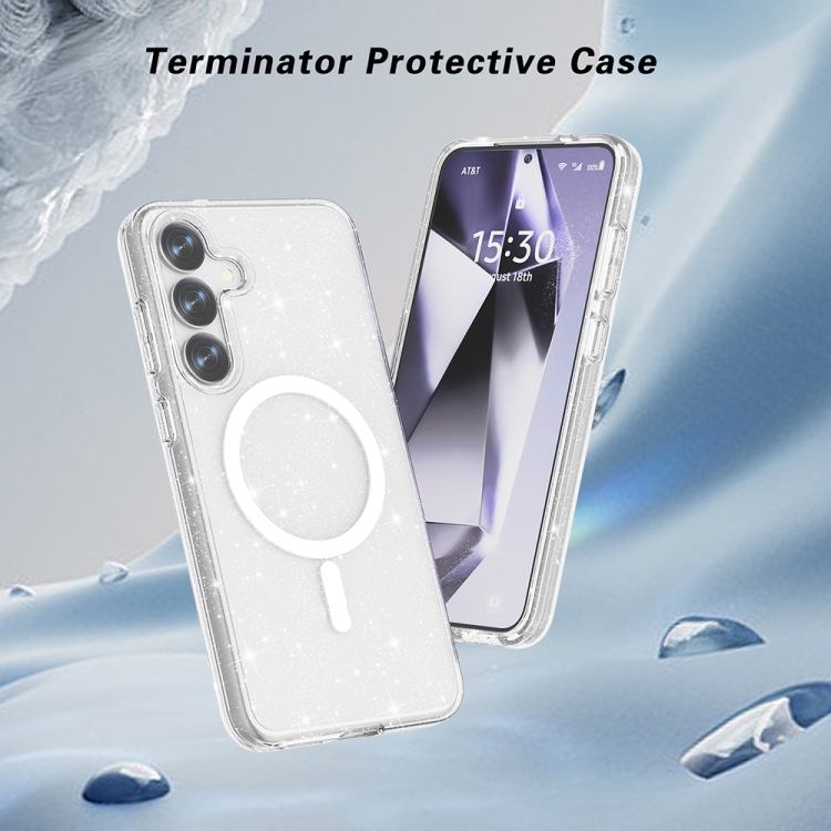For Samsung Galaxy S25 5G Terminator MagSafe Magnetic Phone Case(Glitter White) For Samsung Galaxy S25 5G Terminator MagSafe Magnetic Phone Case(Glitter White)