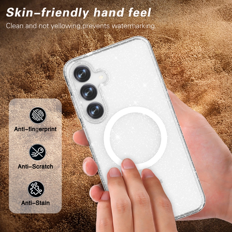 For Samsung Galaxy S25 5G Terminator MagSafe Magnetic Phone Case(Glitter White) For Samsung Galaxy S25 5G Terminator MagSafe Magnetic Phone Case(Glitter White)