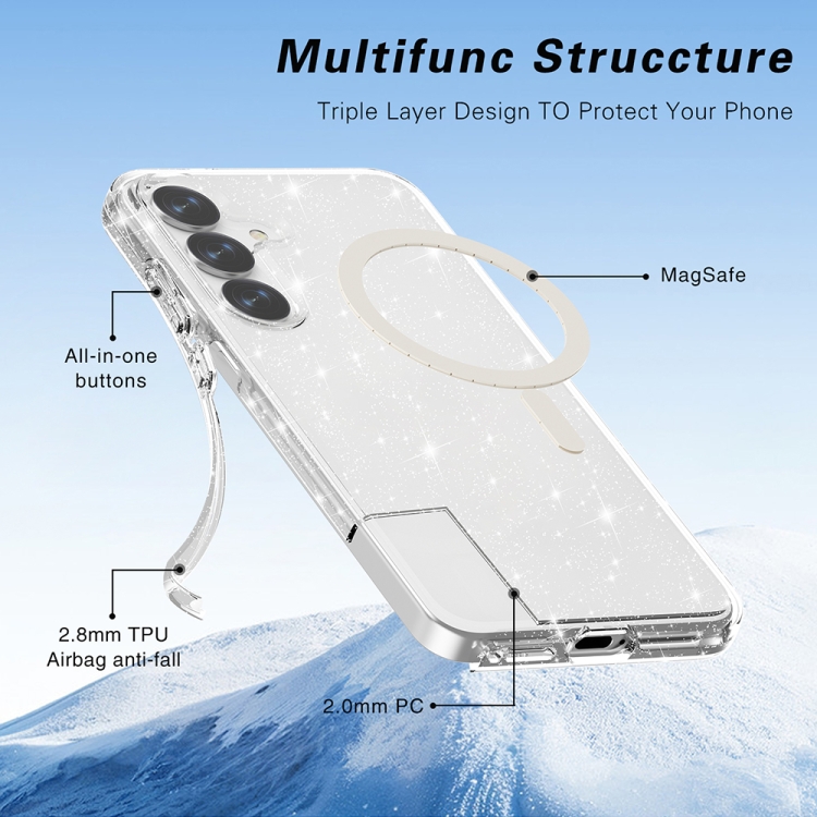 For Samsung Galaxy S25 5G Terminator MagSafe Magnetic Phone Case(Glitter White) For Samsung Galaxy S25 5G Terminator MagSafe Magnetic Phone Case(Glitter White)