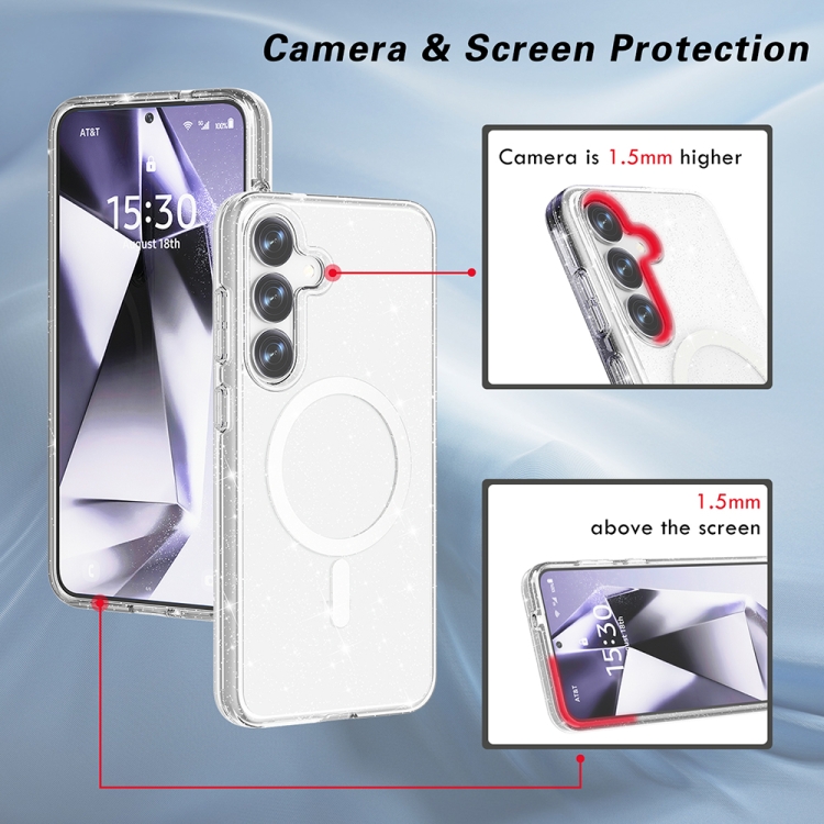 For Samsung Galaxy S25 5G Terminator MagSafe Magnetic Phone Case(Glitter White) For Samsung Galaxy S25 5G Terminator MagSafe Magnetic Phone Case(Glitter White)