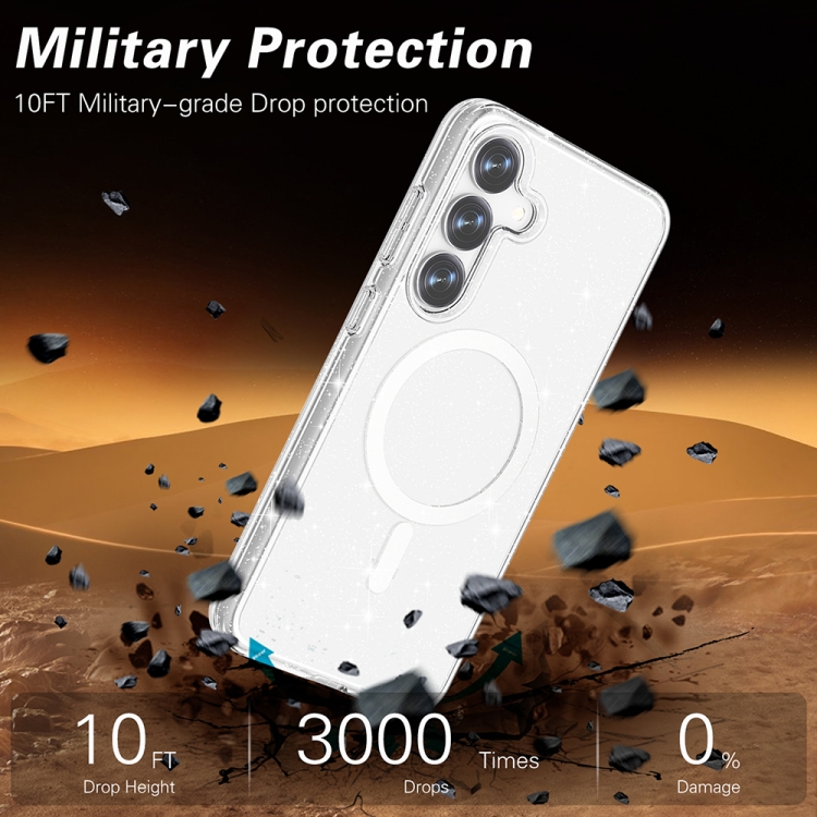 For Samsung Galaxy S25 5G Terminator MagSafe Magnetic Phone Case(Glitter White) For Samsung Galaxy S25 5G Terminator MagSafe Magnetic Phone Case(Glitter White)