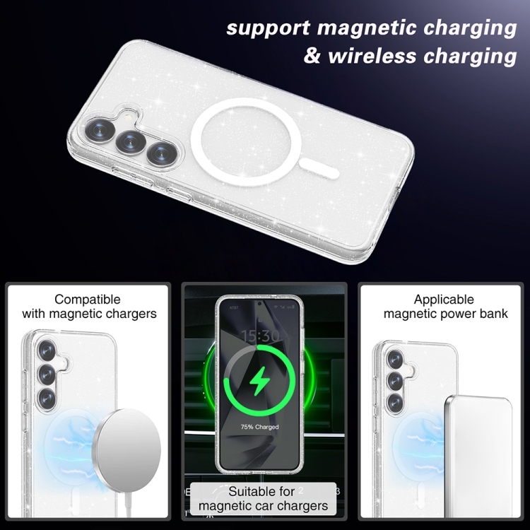 For Samsung Galaxy S25 5G Terminator MagSafe Magnetic Phone Case(Glitter White) For Samsung Galaxy S25 5G Terminator MagSafe Magnetic Phone Case(Glitter White)