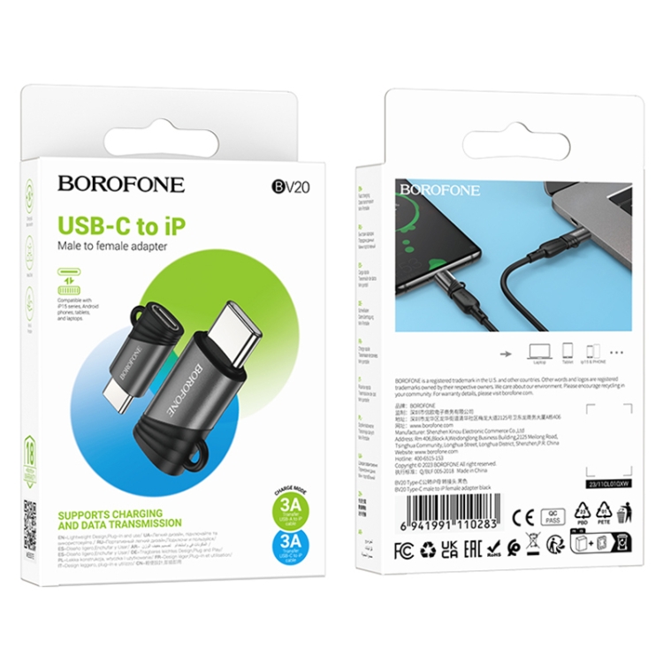 Borofone BV20 Type-C Male to 8 Pin Female Charging Adapter(Black)