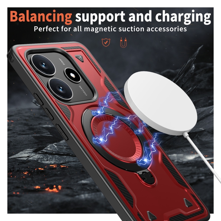 For Redmi Note 14 5G PC Hybrid TPU Armor MagSafe Ring Holder Phone Case(Red)