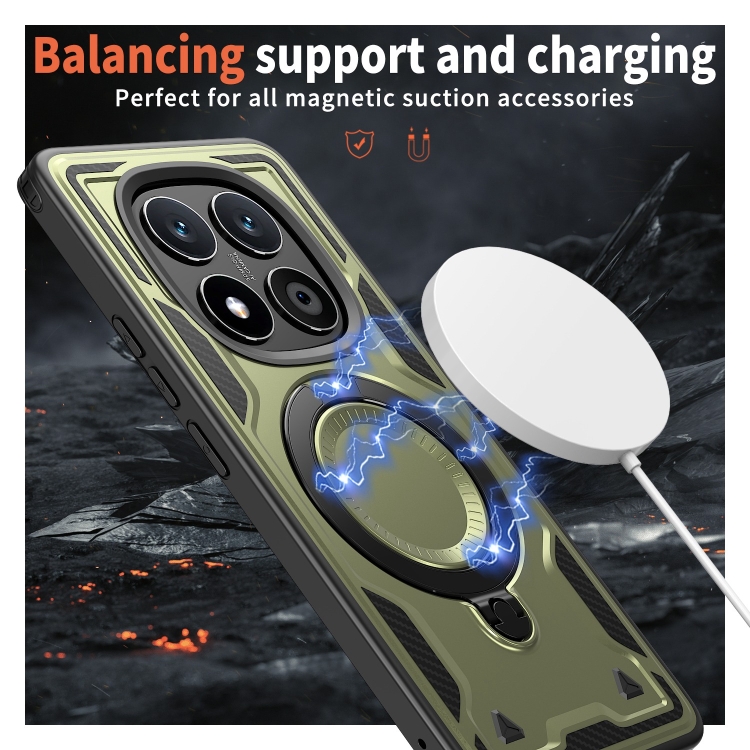 For Redmi Note 14 Pro / 14 Pro+ 5G PC Hybrid TPU Armor MagSafe Ring Holder Phone Case(Olive Green)
