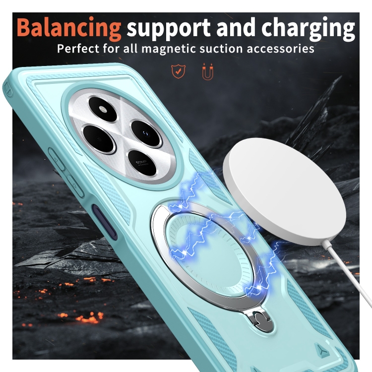 For Redmi 14C 4G / 5G / 14R 5G PC Hybrid TPU Armor MagSafe Ring Holder Phone Case(Light Blue)