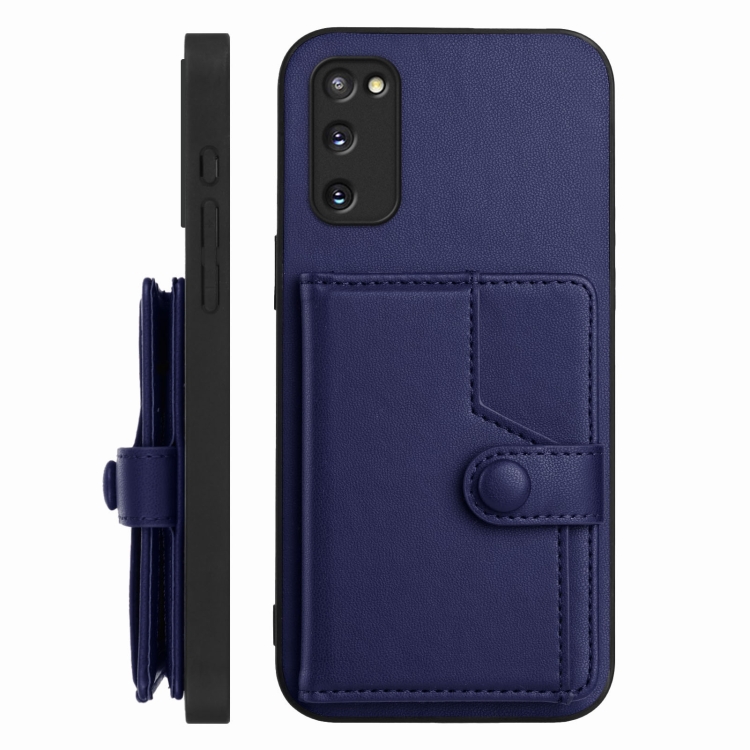 For Samsung Galaxy S20 FE Button Card Bag RFID Anti-theft Phone Case(Blue)