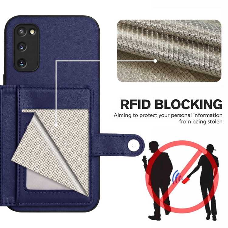 For Samsung Galaxy S20 FE Button Card Bag RFID Anti-theft Phone Case(Blue)