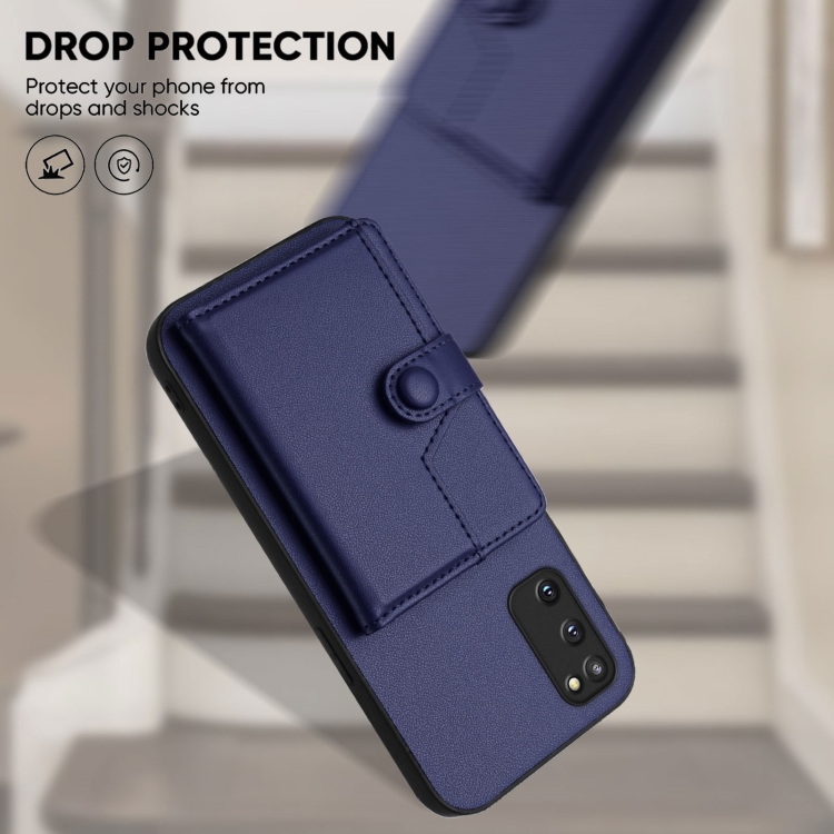 For Samsung Galaxy S20 FE Button Card Bag RFID Anti-theft Phone Case(Blue)