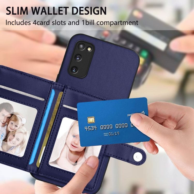 For Samsung Galaxy S20 FE Button Card Bag RFID Anti-theft Phone Case(Blue)
