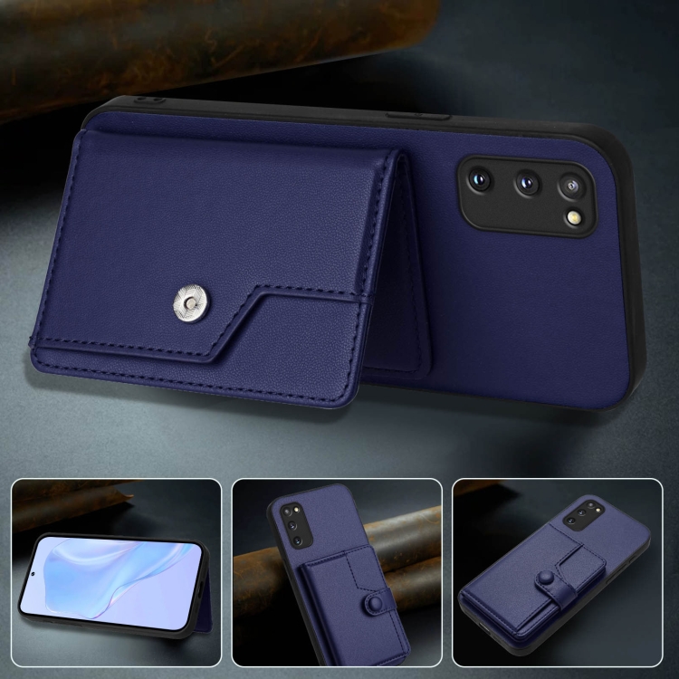 For Samsung Galaxy S20 FE Button Card Bag RFID Anti-theft Phone Case(Blue)