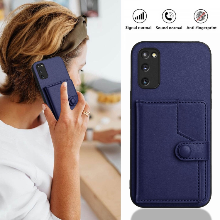 For Samsung Galaxy S20 FE Button Card Bag RFID Anti-theft Phone Case(Blue)