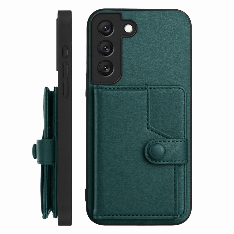 For Samsung Galaxy S22 5G Button Card Bag RFID Anti-theft Phone Case(Green) For Samsung Galaxy S22 5G Button Card Bag RFID Anti-theft Phone Case(Green)