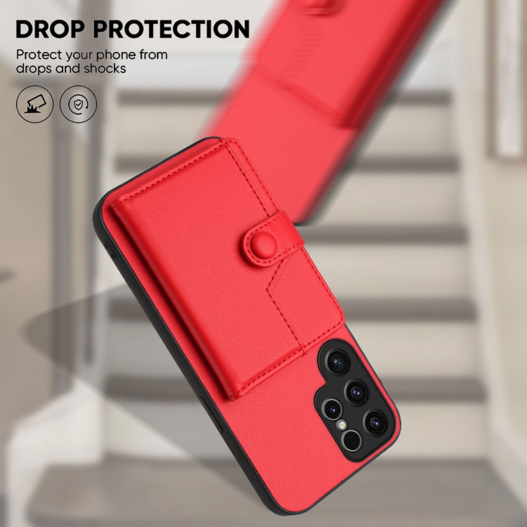 For Samsung Galaxy S22 Ultra 5G Button Card Bag RFID Anti-theft Phone Case(Red) For Samsung Galaxy S22 Ultra 5G Button Card Bag RFID Anti-theft Phone Case(Red)