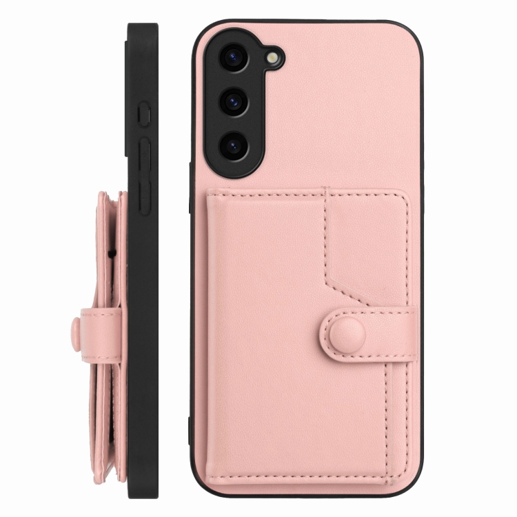 For Samsung Galaxy S23 FE 5G Button Card Bag RFID Anti-theft Phone Case(Pink) For Samsung Galaxy S23 FE 5G Button Card Bag RFID Anti-theft Phone Case(Pink)