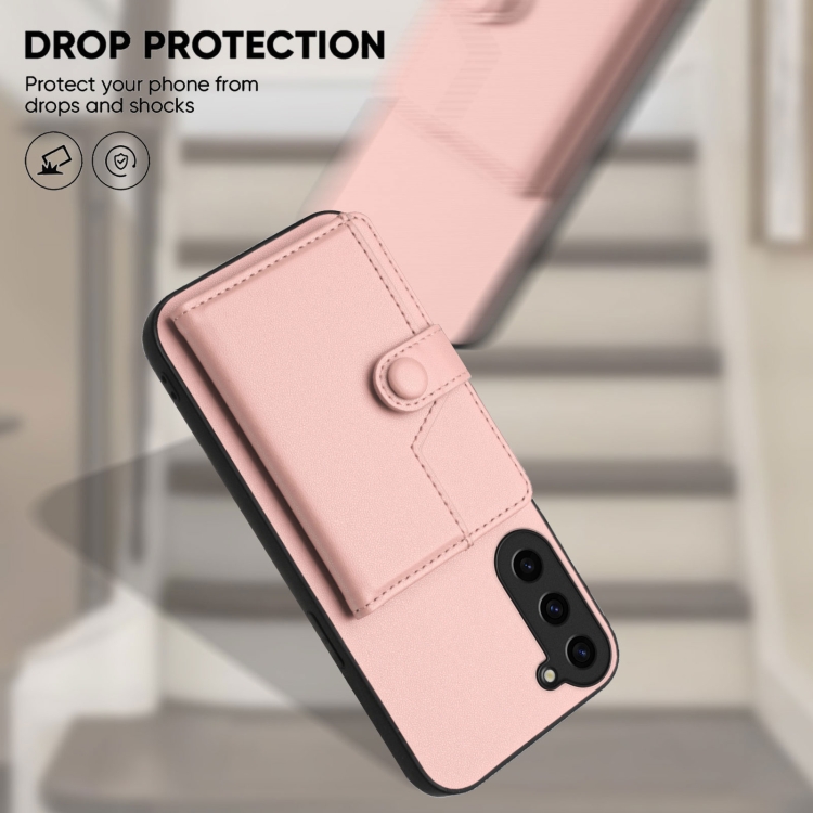 For Samsung Galaxy S23 FE 5G Button Card Bag RFID Anti-theft Phone Case(Pink) For Samsung Galaxy S23 FE 5G Button Card Bag RFID Anti-theft Phone Case(Pink)